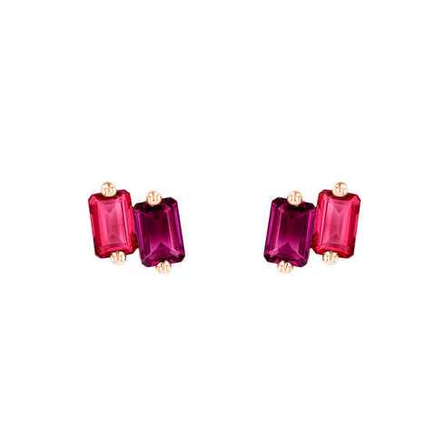 Ann Emerald Cut Red Ombre Studs - 1